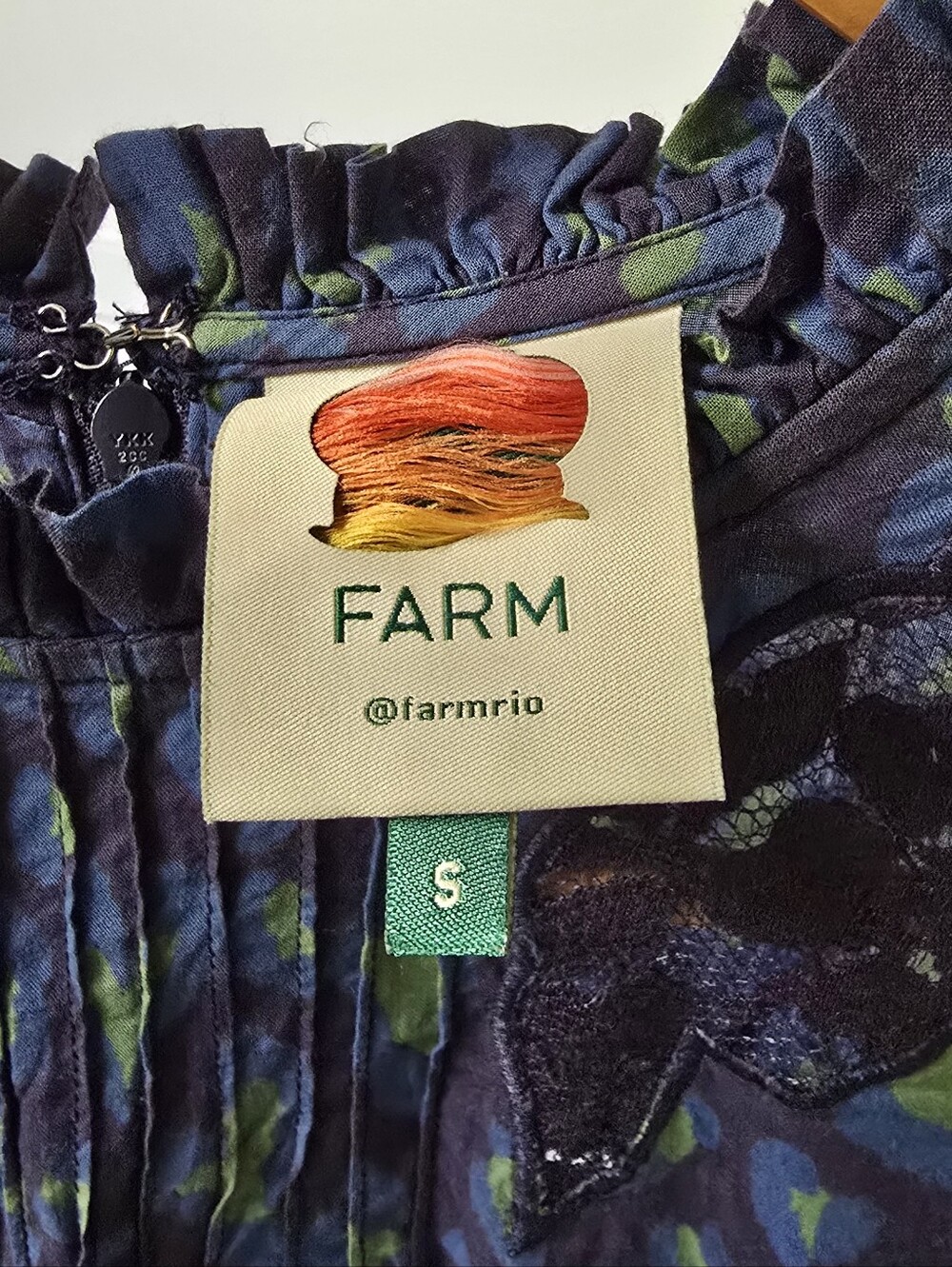 FARM Rio Blue and Green Smocked Peplum Blouse - Picture 13 of 15